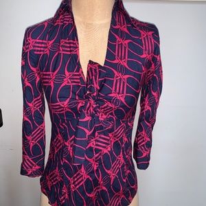 *DVF* Diane von Furstenburg Button Down Bow Top Size 4 Small